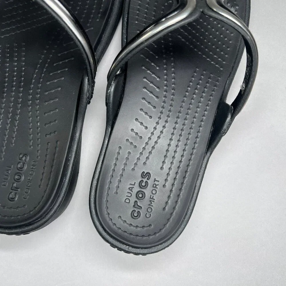 Crocs Sanrah Sandals Women's 10 Black Thong Flip‎ Flop Athletic Beach Slip On